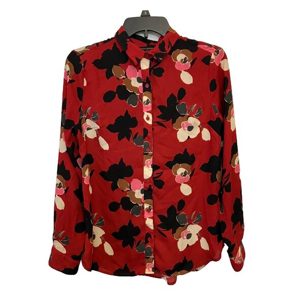 Banana Republic Tops - Banana Republic Womens Red Floral Long Sleeve Button Up Blouse Top Size S Boho